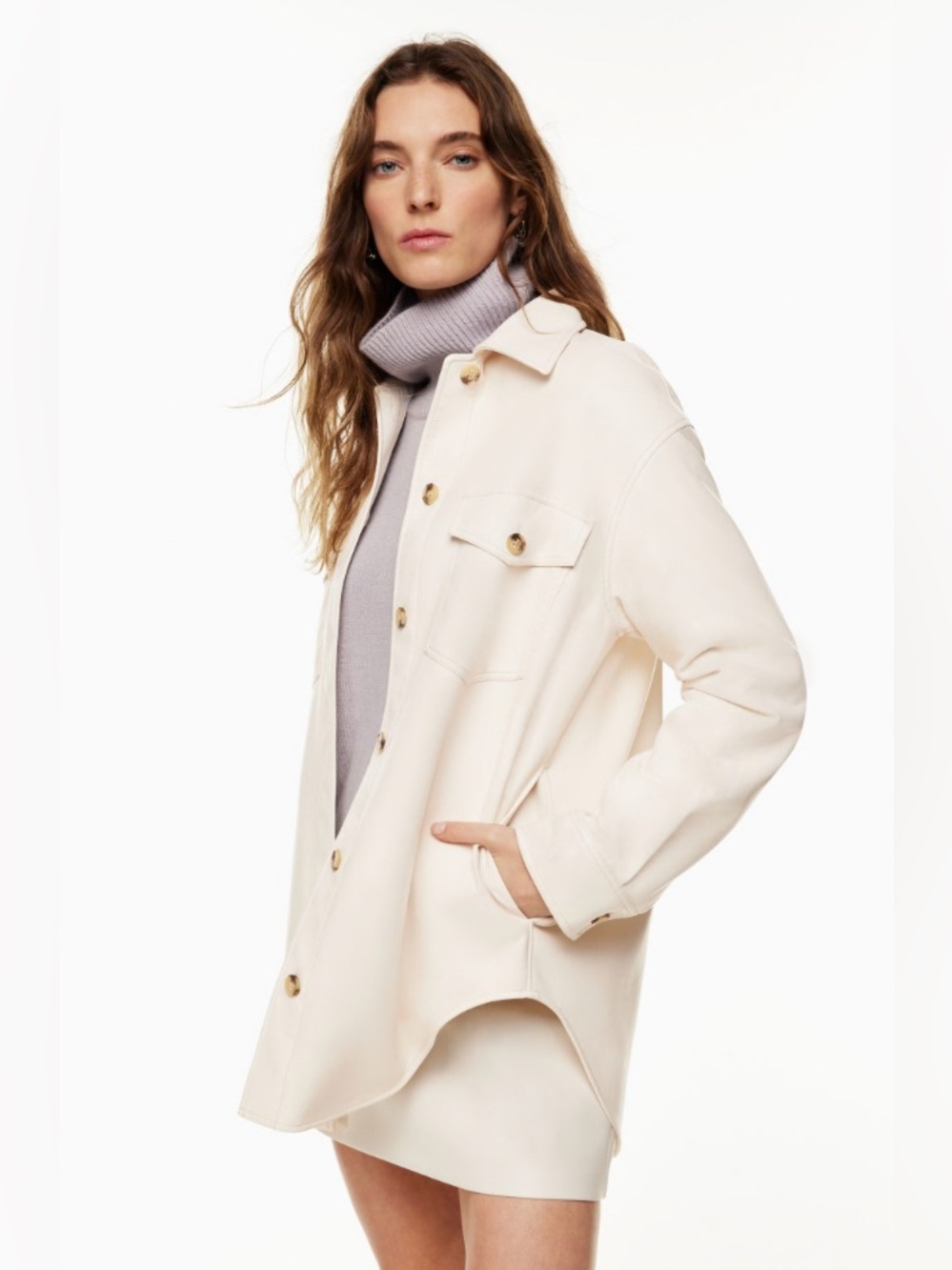Wilfred The Ganna Faux Leather Shirt Jacket Cream Women’s Size Medium Aritzia